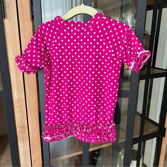Ruffle Butts polka dots rashguard swimsuit top short sleeve toddler girl Barbie - Picture 3 of 4